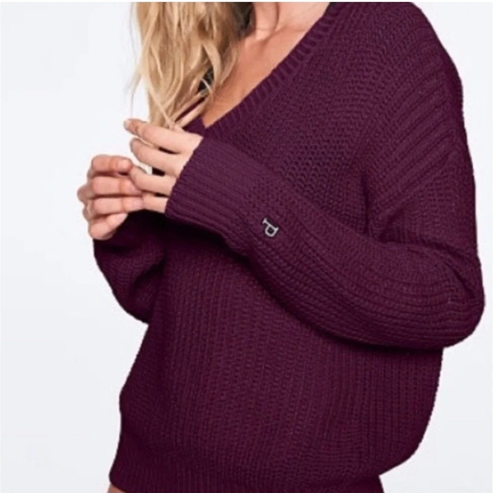 PINK Victoria's Secret V-Neck Sweater Ribbed Knit Pullover Casual‎ Top